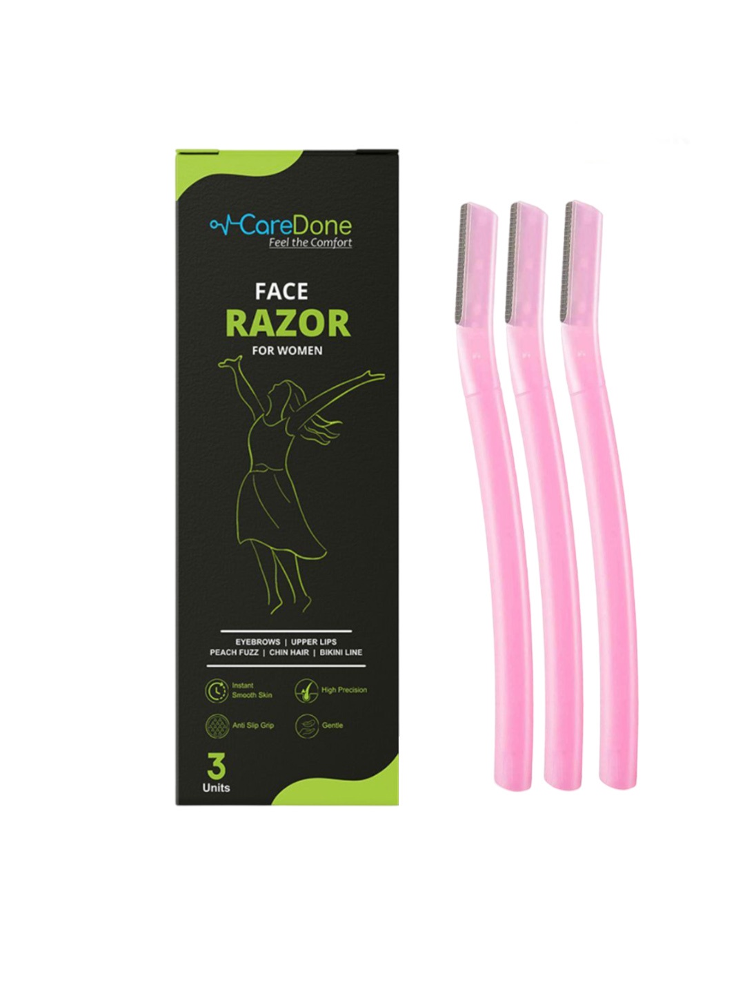 

CareDone Set of 3 Pain Free & Safe Face Razor for Eyebrows, Upper Lips, Chin, Side Locks, Pink