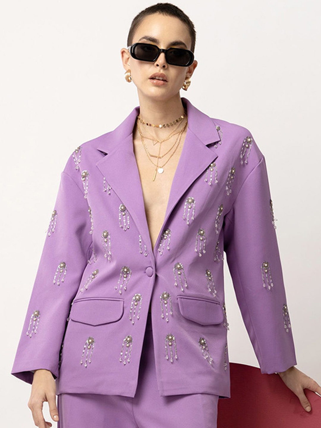 

Diwaah Embroidered Notched Lapel Collar Blazer With Trouser, Lavender