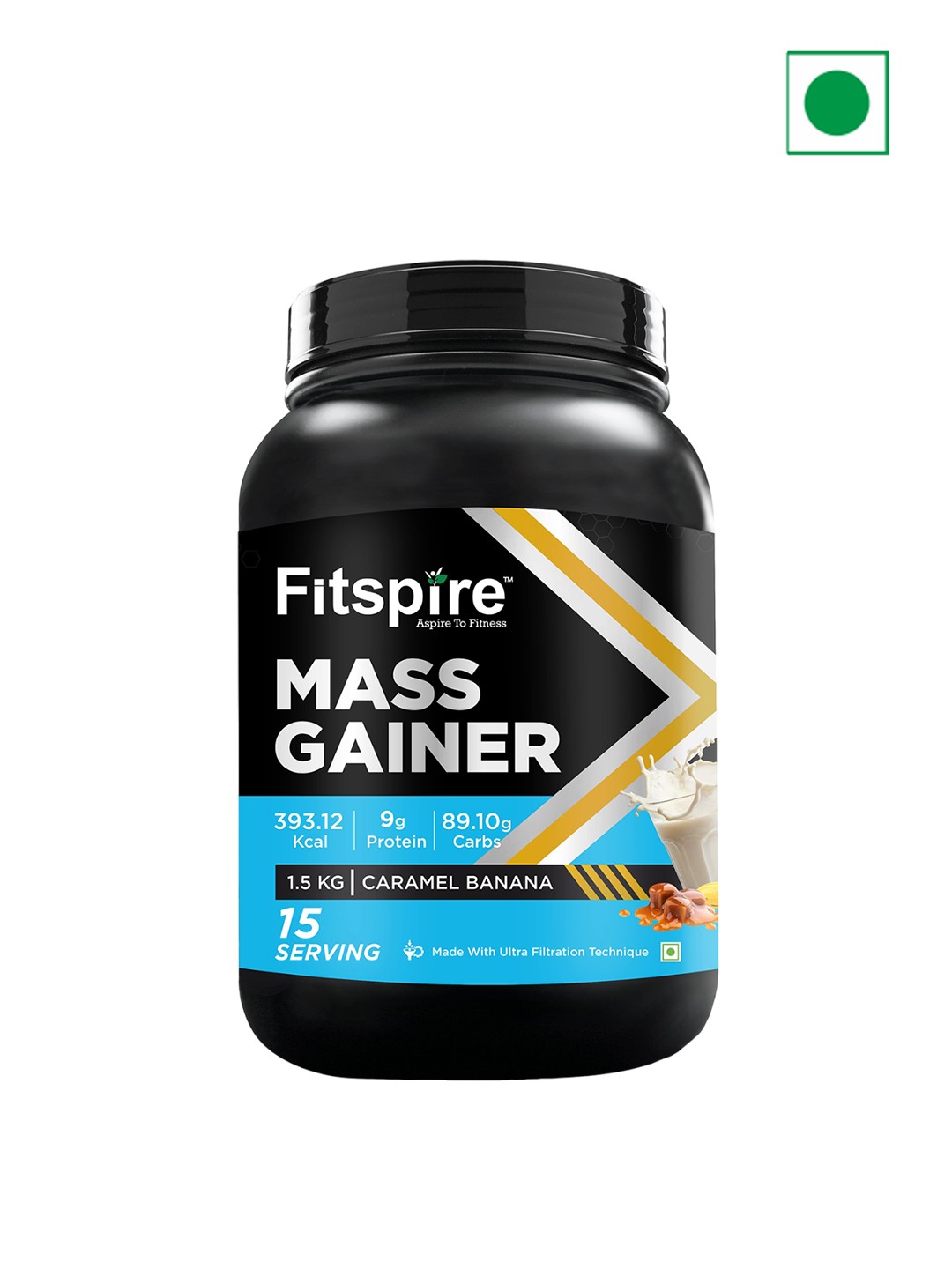 

FITSPIRE Mass Gainer Whey Protein -1.5 Kg - Caramel Banana, Blue