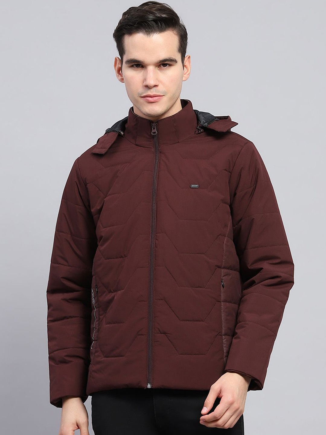 

Monte Carlo Men Hooded Solid Casual Padded Jacket, Maroon