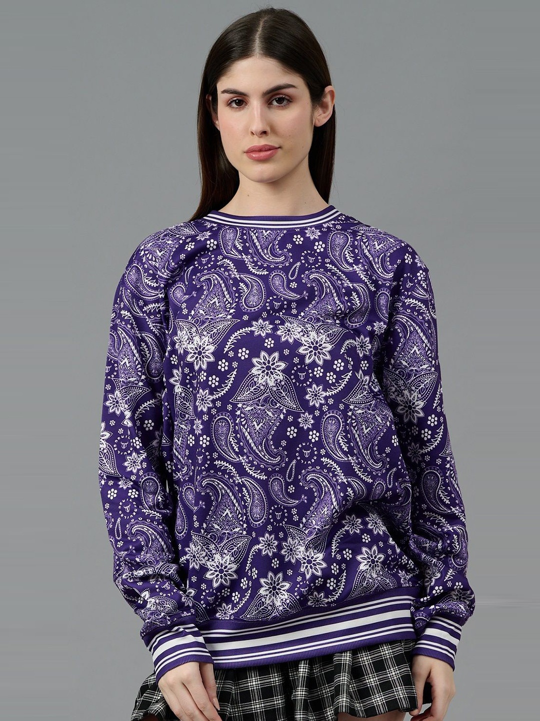 

GO DEVIL Women Printed Woolen Winter Sweatshirt, Purple