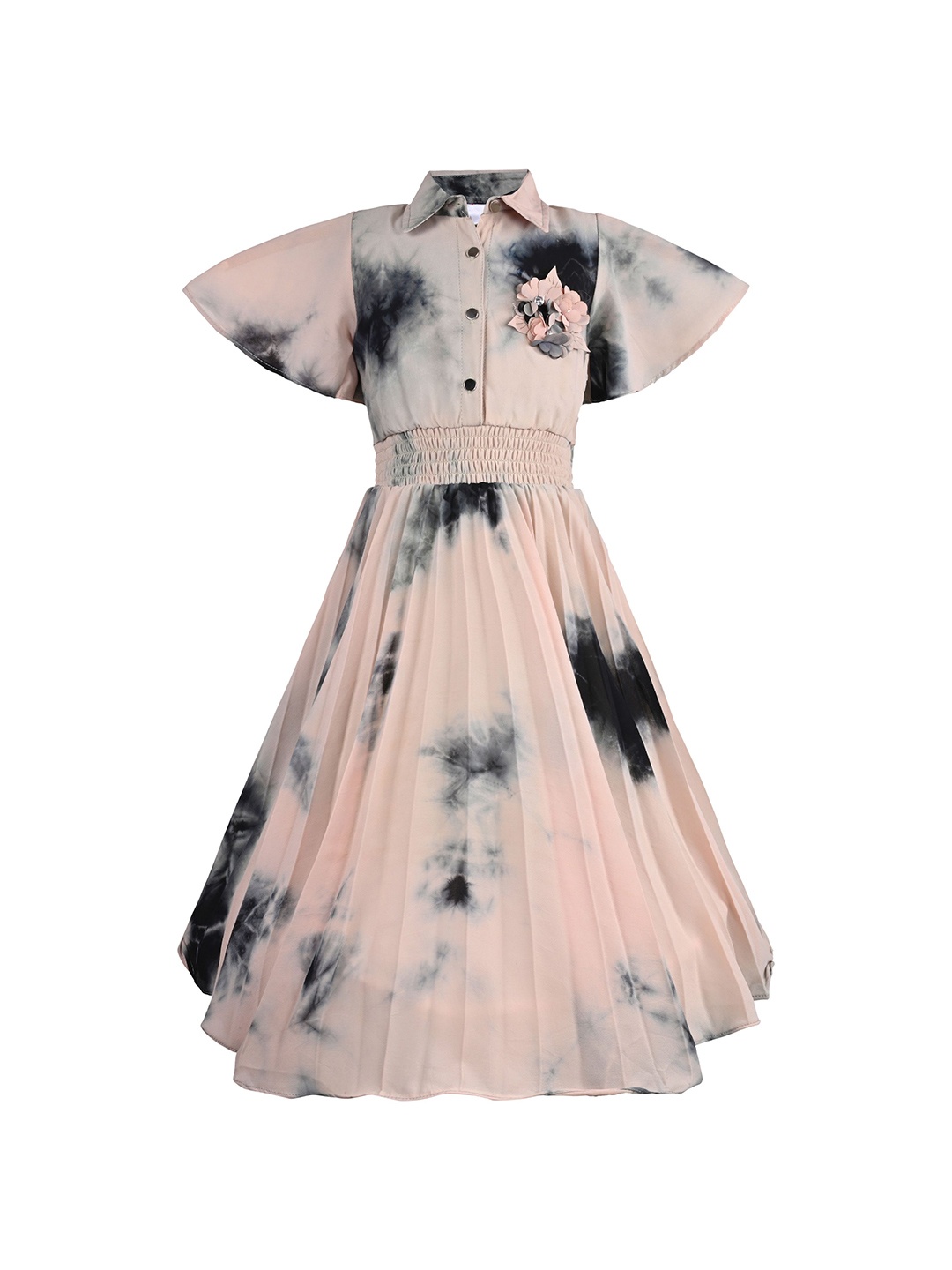 

Wish Karo Tie and Dye Shirt Collar Short Sleeves Fit & Flare Dress, Peach