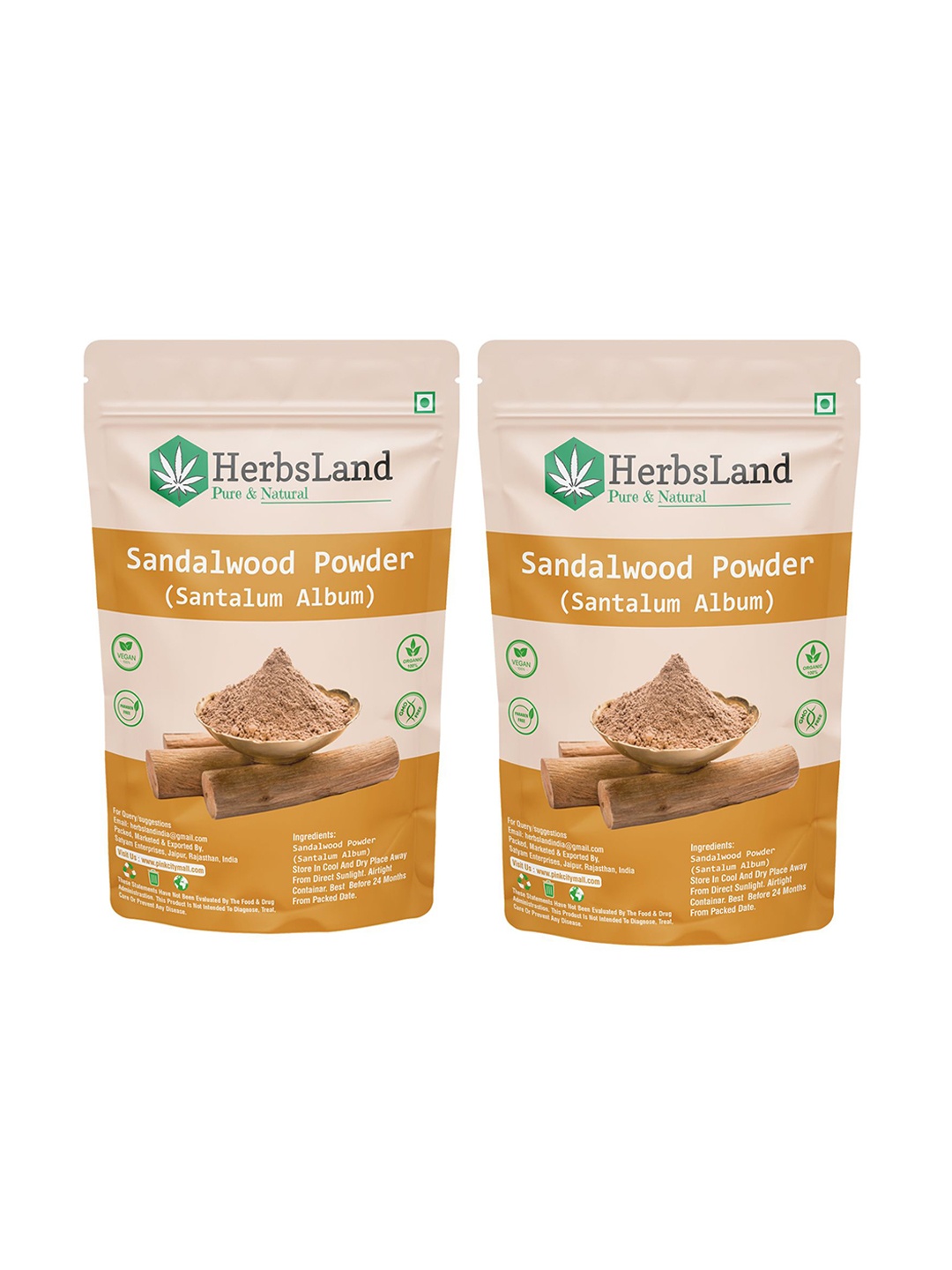 

HerbsLand Set Of 2 Pure Sandalwood Powder - 100 g Each, Brown