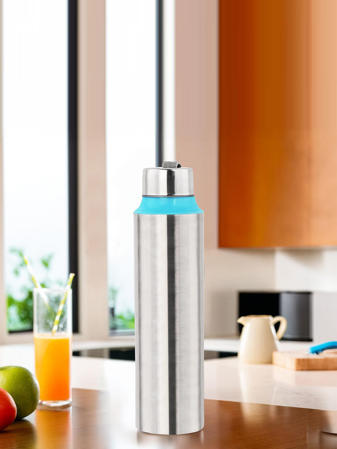 

Kuber Industries Grey & Blue Stainless Steel Water Bottle 1L