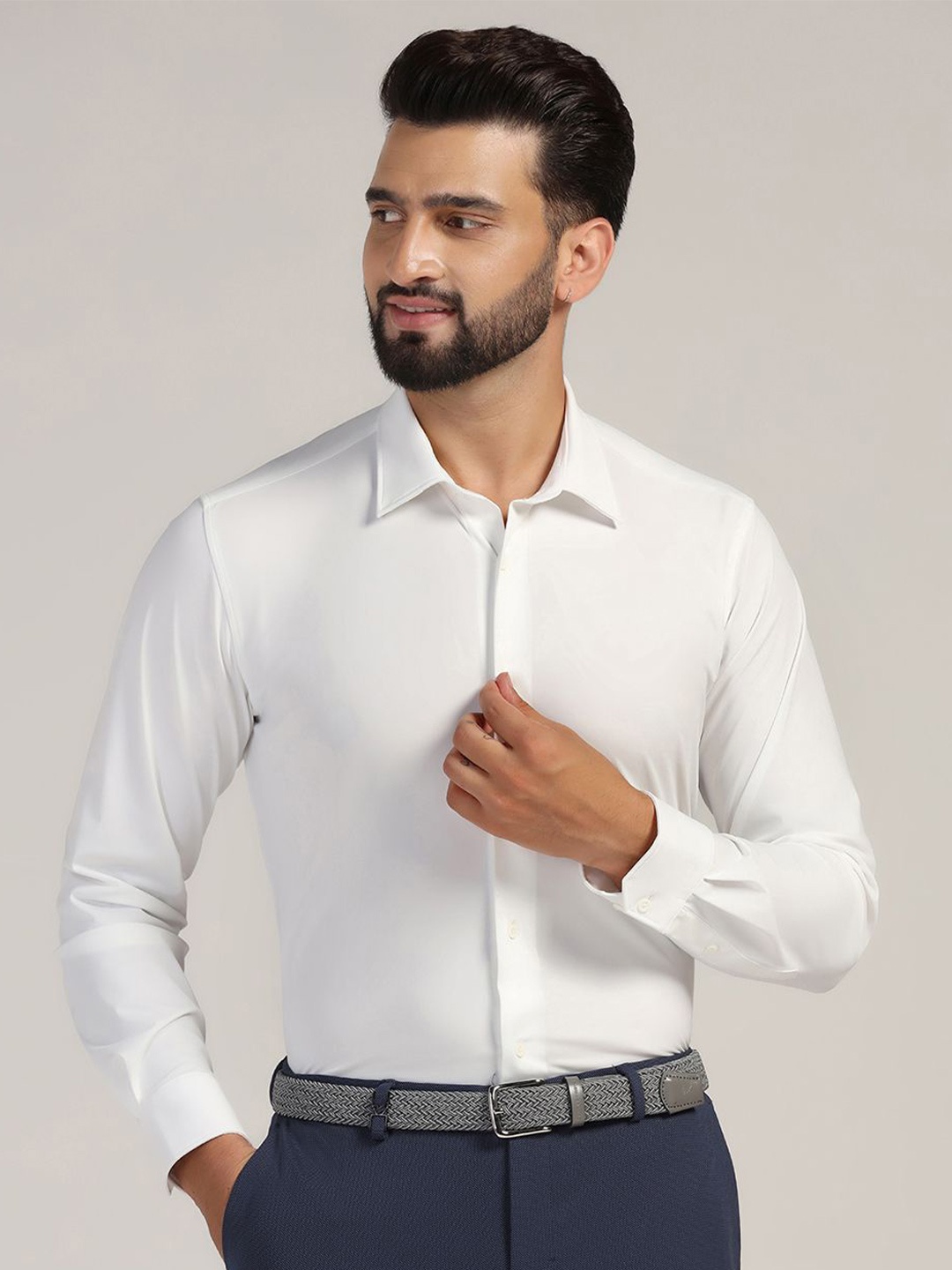 

Blackberrys Men India Slim Spread Collar Solid Slim Fit Formal Shirt, White