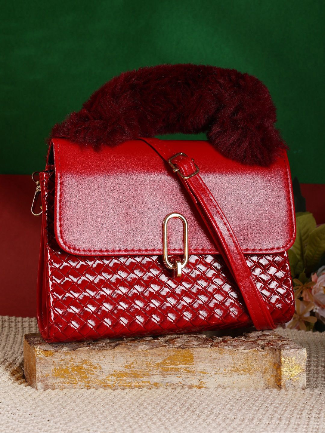 

SAZARA Women Textured Solid Structured Handheld Bag, Red