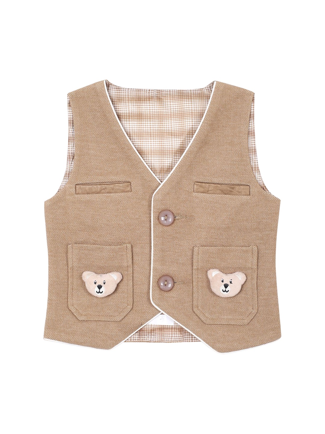 

HOUSE OF VEDAS Infants Woven Design V-Neck Waistcoat, Beige