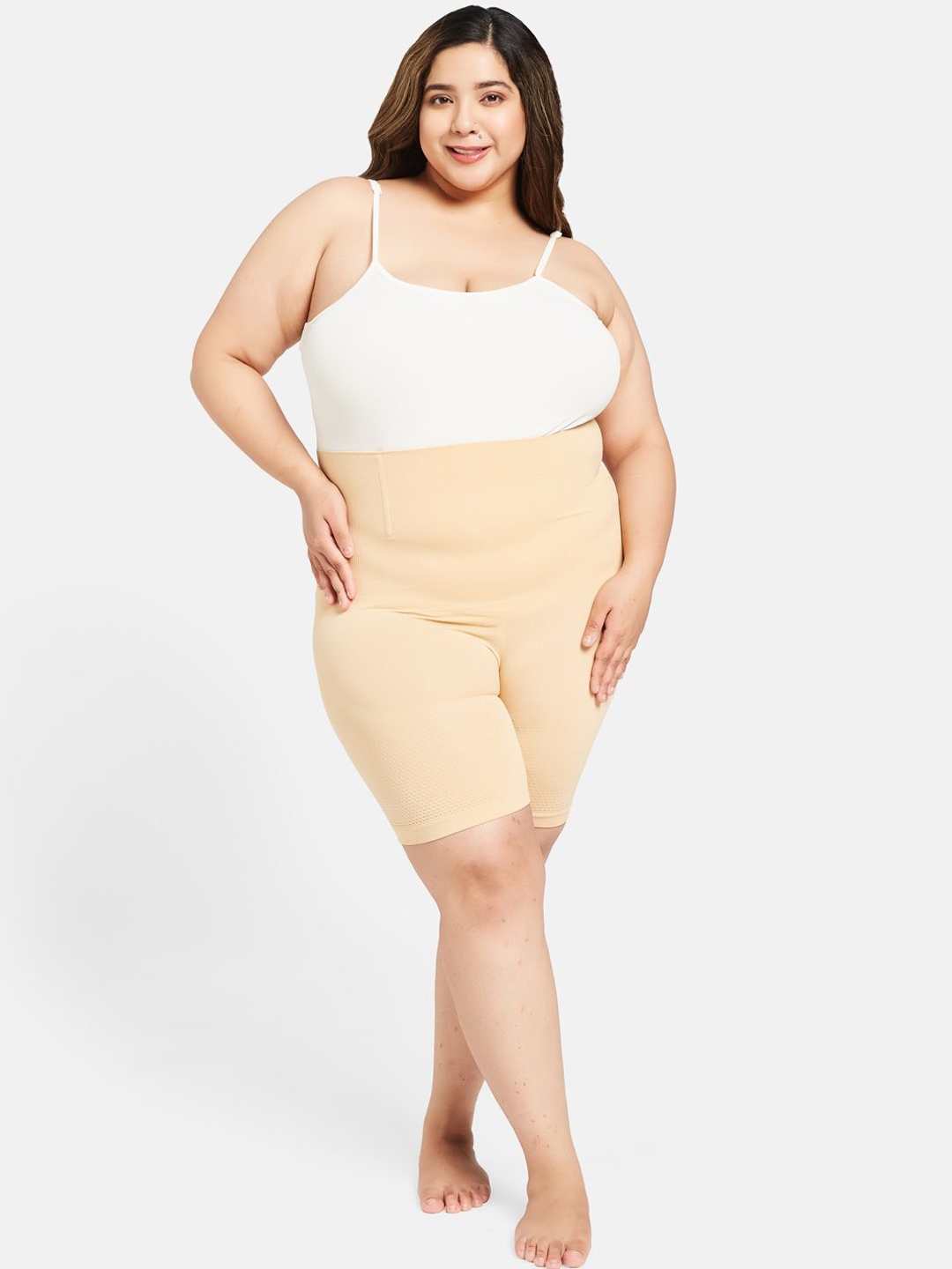 

Curves By ZeroKaata Women Plus Size Seamless High-Waist Tummy & Thigh Shapewear, Cream