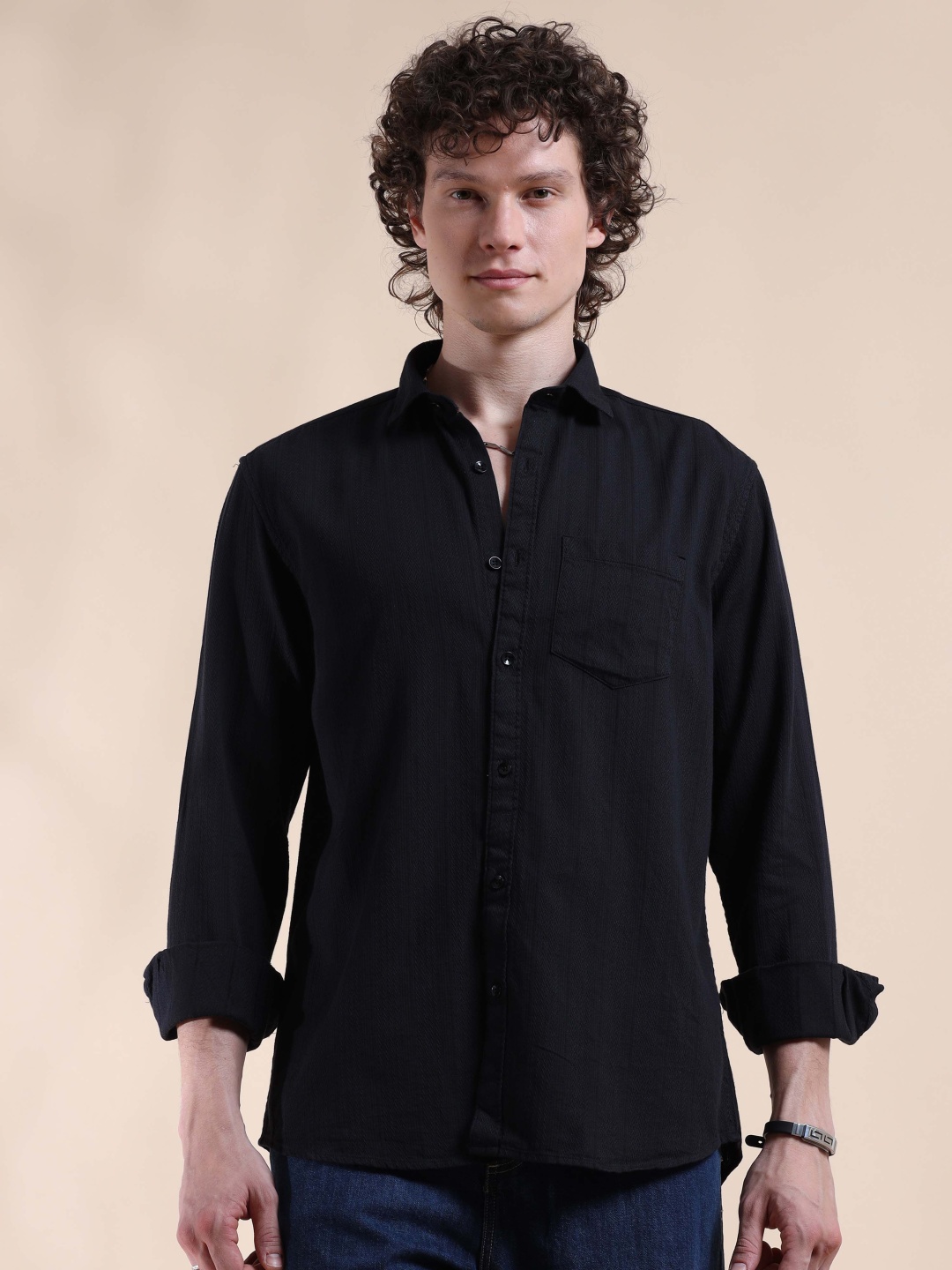 

HOUSE OF MAHNOTS Men Classic Opaque Casual Shirt, Black