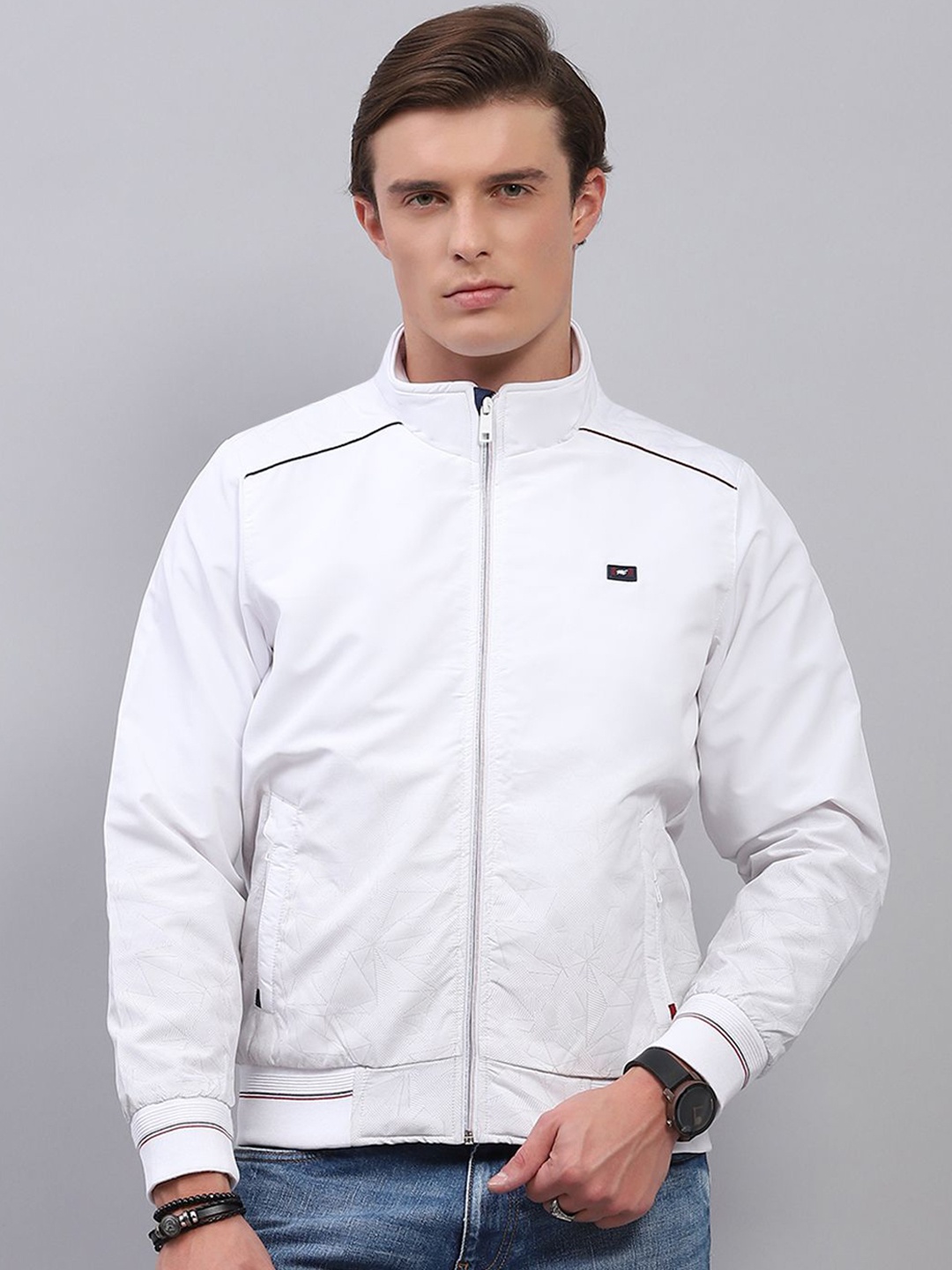 

Monte Carlo Men Mock Collar Solid Casual Sporty Jacket, White