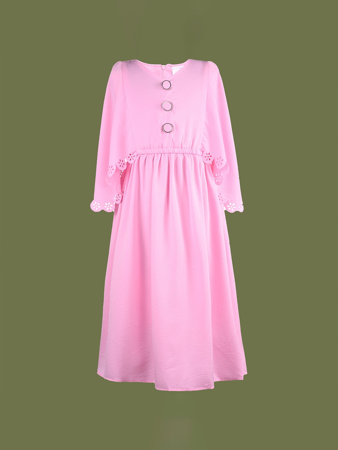 

Wish Karo Girls Round Neck Kimono Sleeves Fit & Flare Dress, Pink