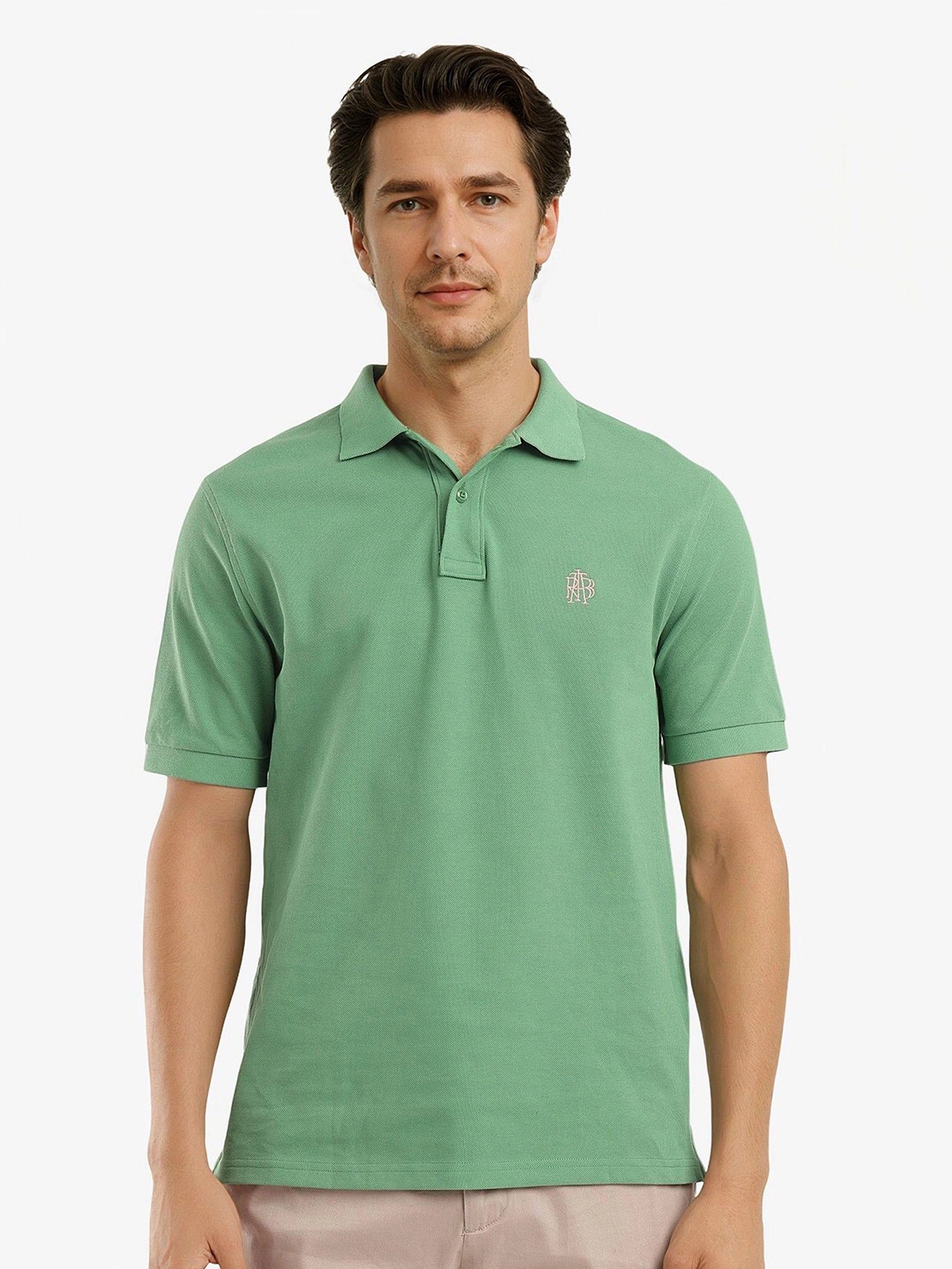 

RARE RABBIT Men Solid Polo Collar Cotton T-shirt, Green