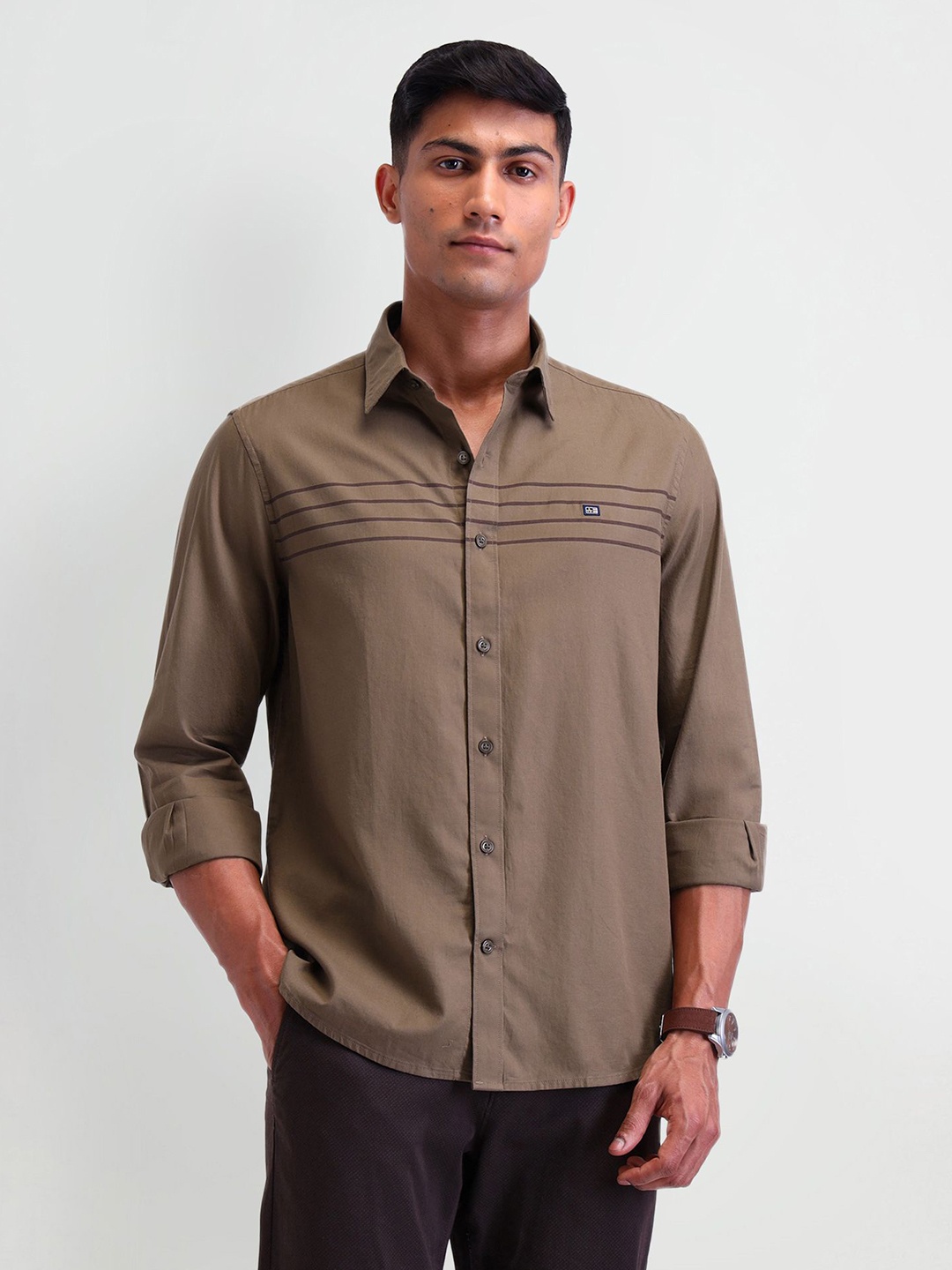 

Arrow Sport Men Classic Horizontal Stripes Opaque Striped Casual Shirt, Khaki