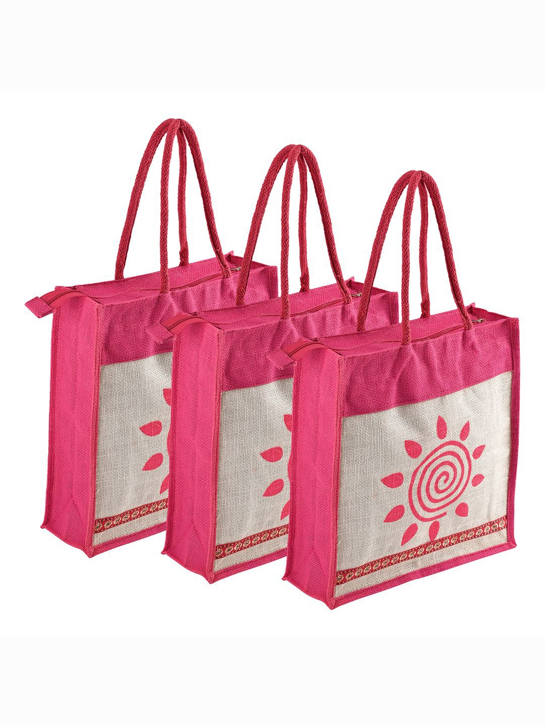 

Kuber Industries Unisex Pack Of 3 Graphic Printed Shopper Lunch Bags, Pink