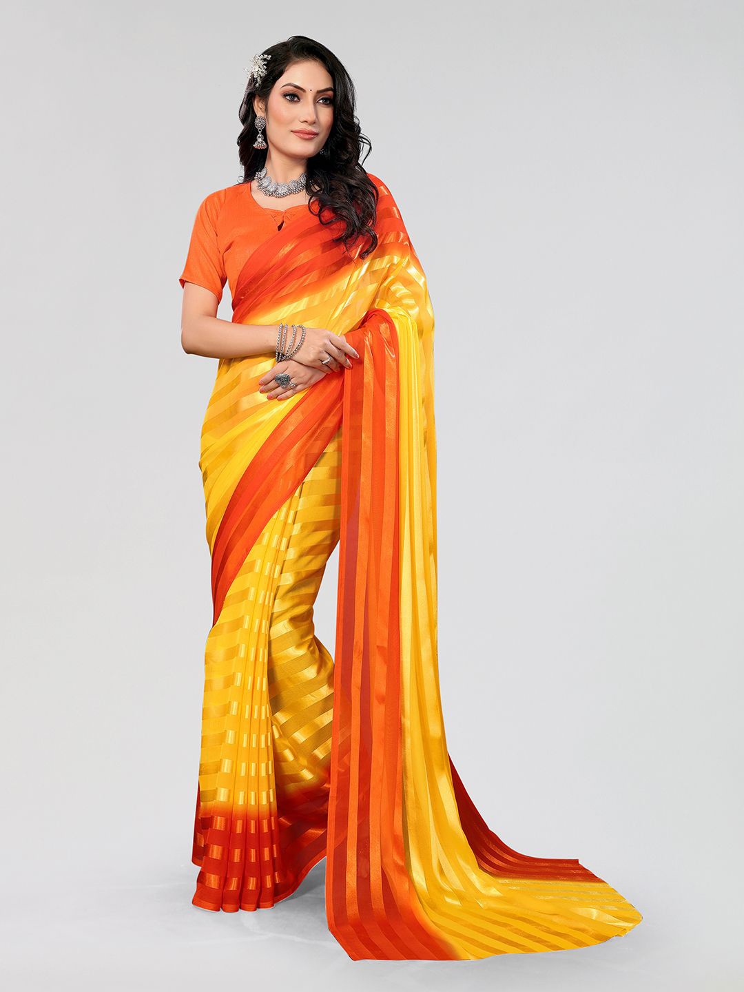 

Moda Rapido Women Striped Satin Saree, Yellow