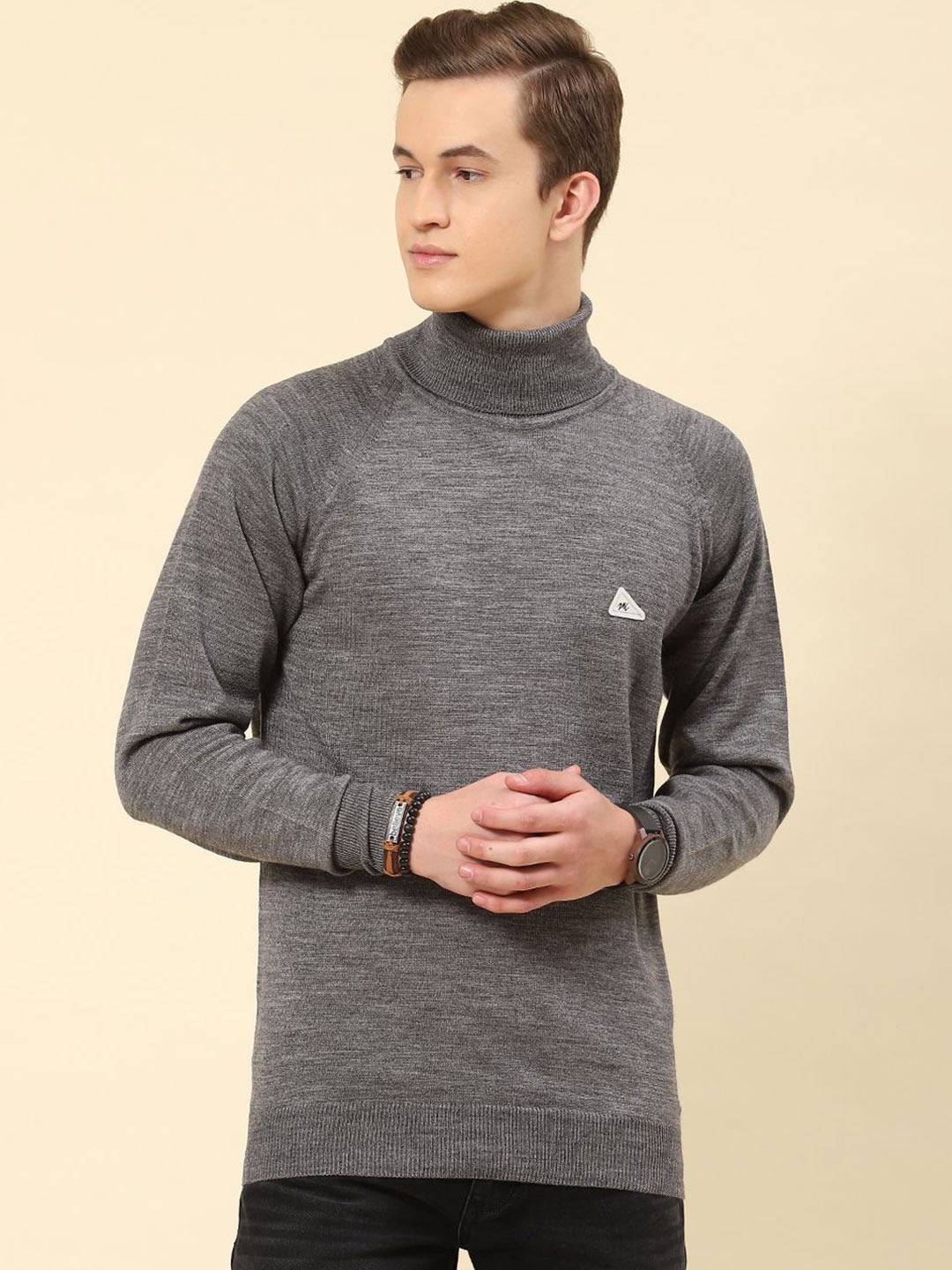 

Monte Carlo Men Woollen Turtle Neck Full Sleeve Pullover Sweaters, Grey