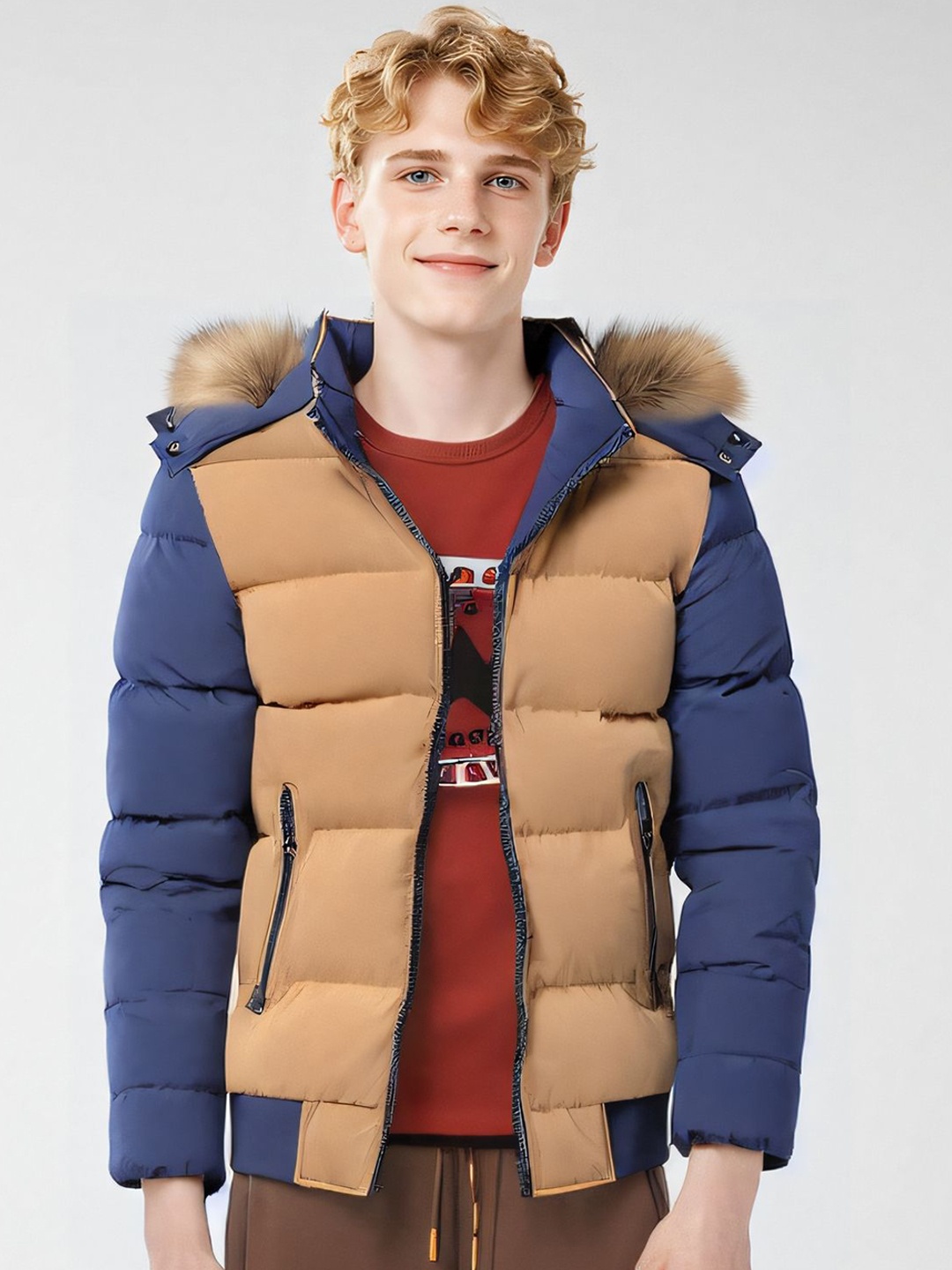 

StyleCast x Revolte Men Hooded Colourblocked Casual Padded Jacket, Navy blue