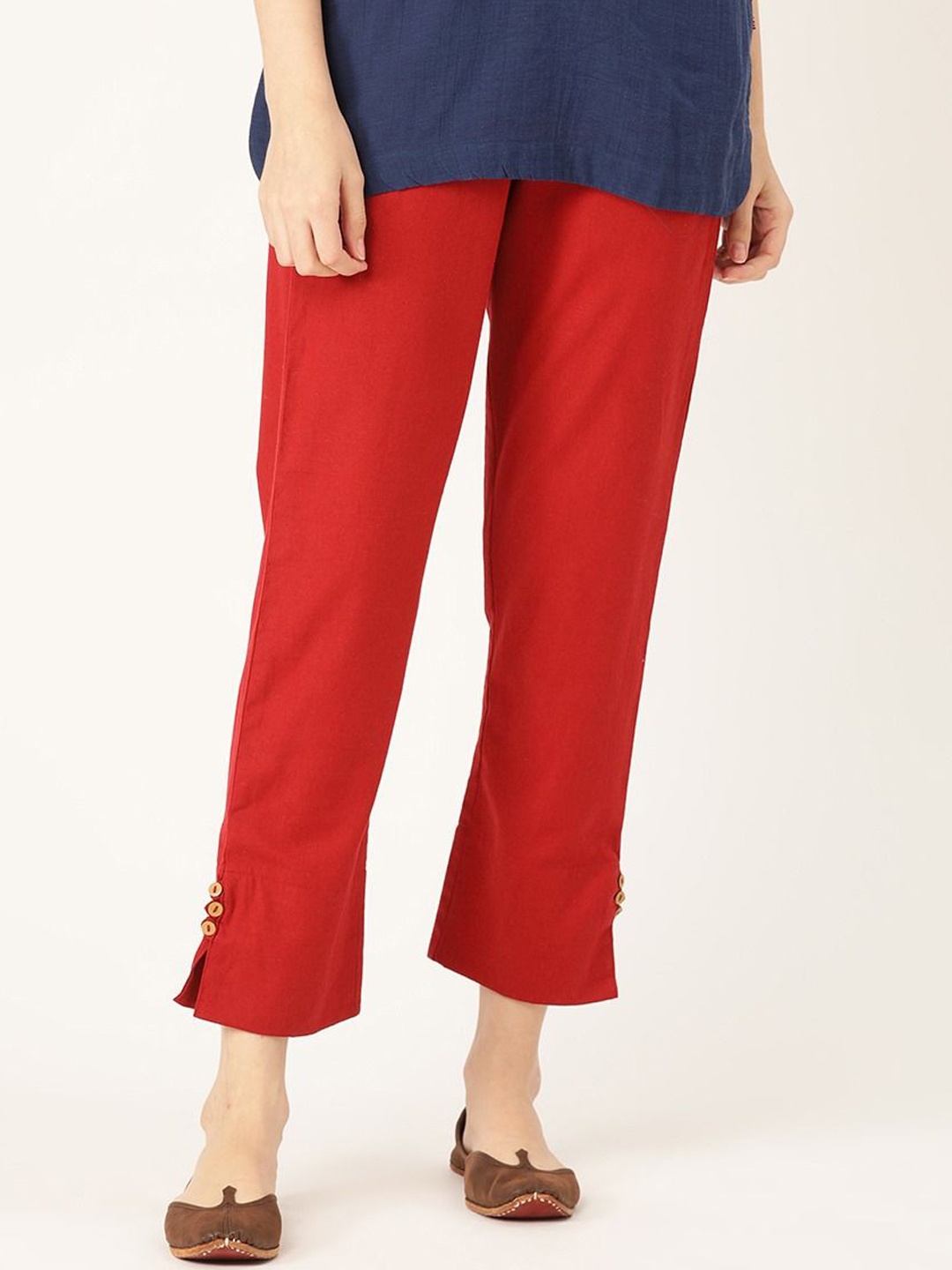 

Anouk Women Cotton Mid-Rise Comfort Regular Trousers, Maroon