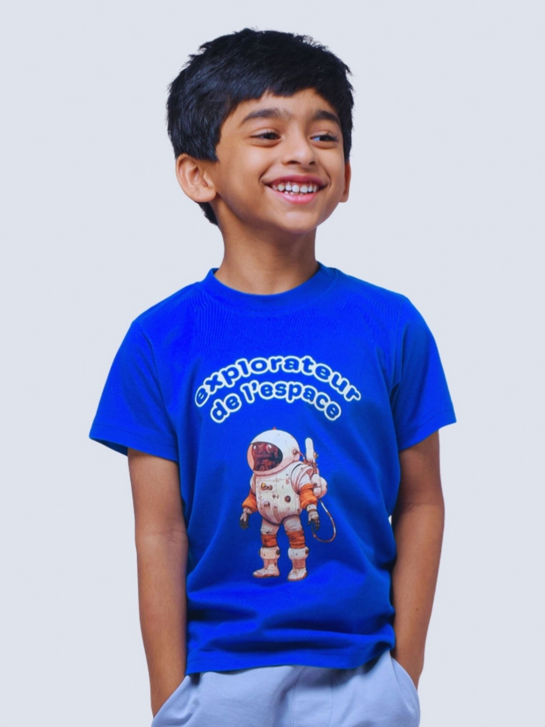 

allorio kids Boys Printed Pure Cotton Applique T-shirt, Blue