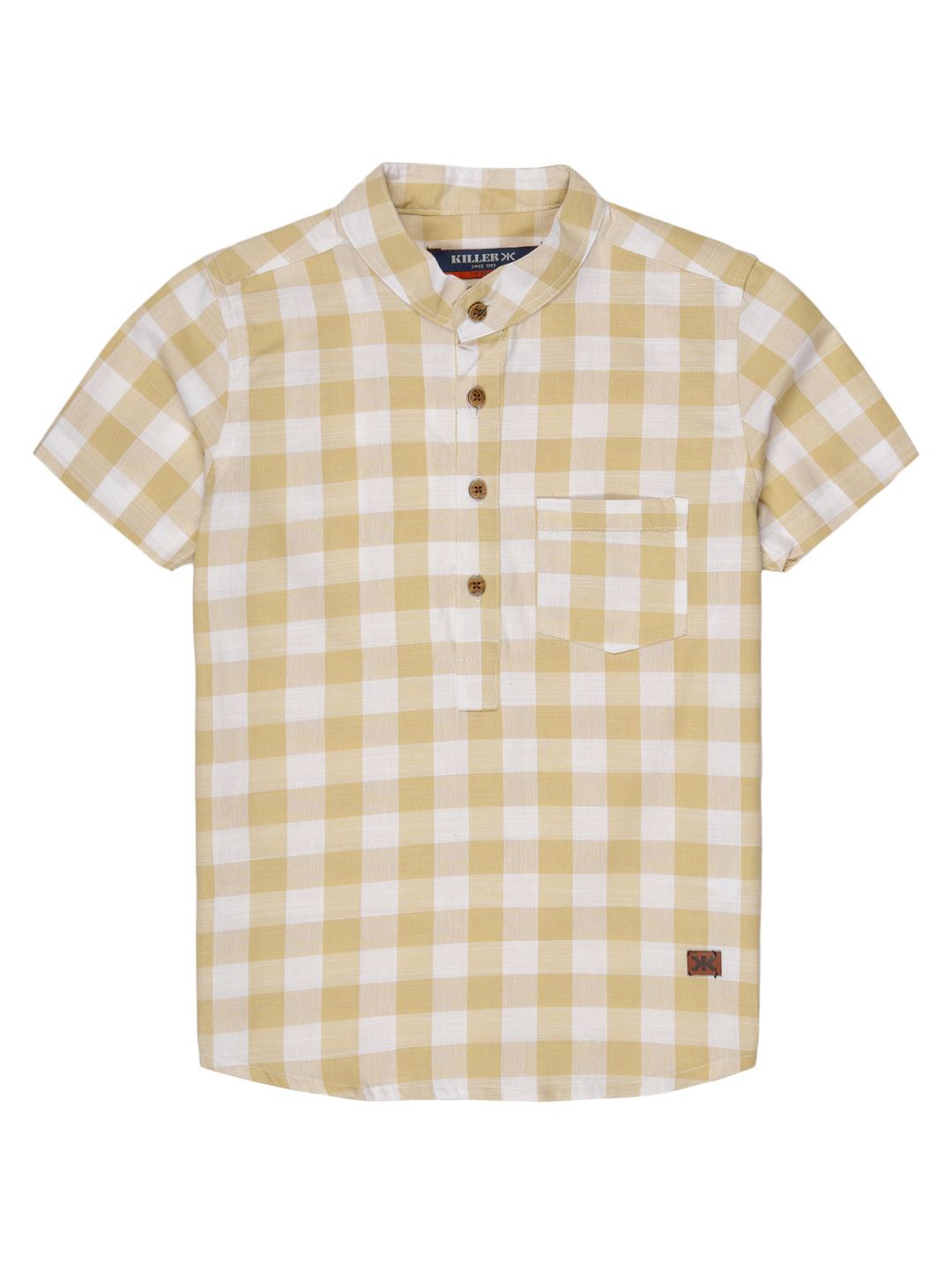 

Killer Boys Premium Band Collar Gingham Checked Cotton Casual Shirt, Yellow