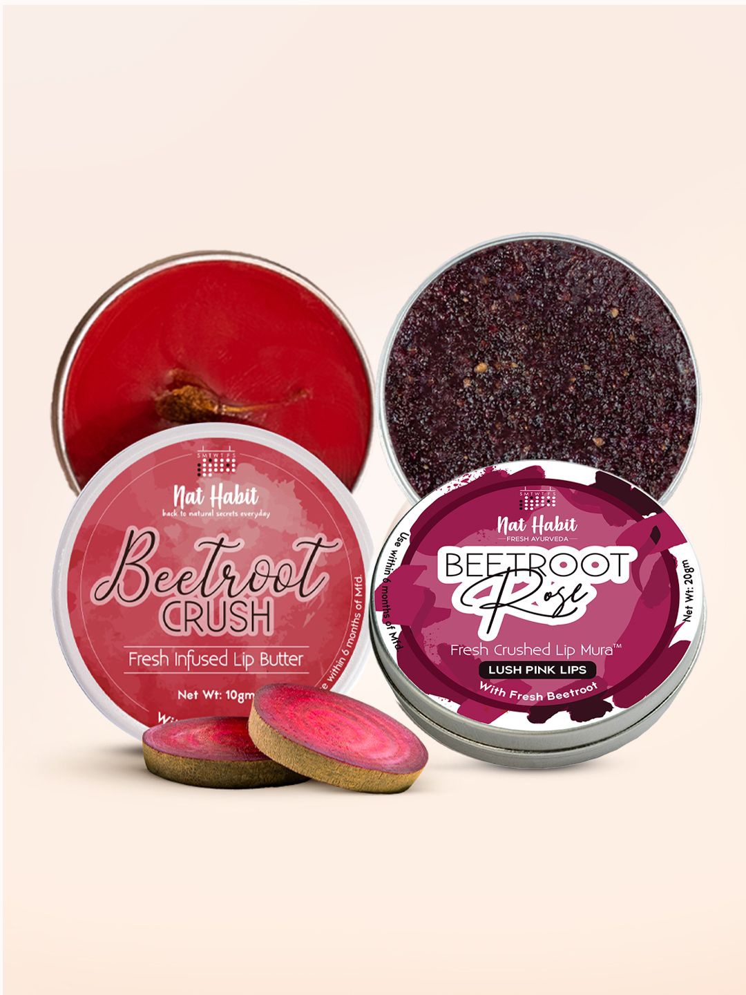 

Nat Habit Set of 2 Beetroot Rose Fresh Lip Scrub - 20 gm & Lip Balm - 10 gm, Pink