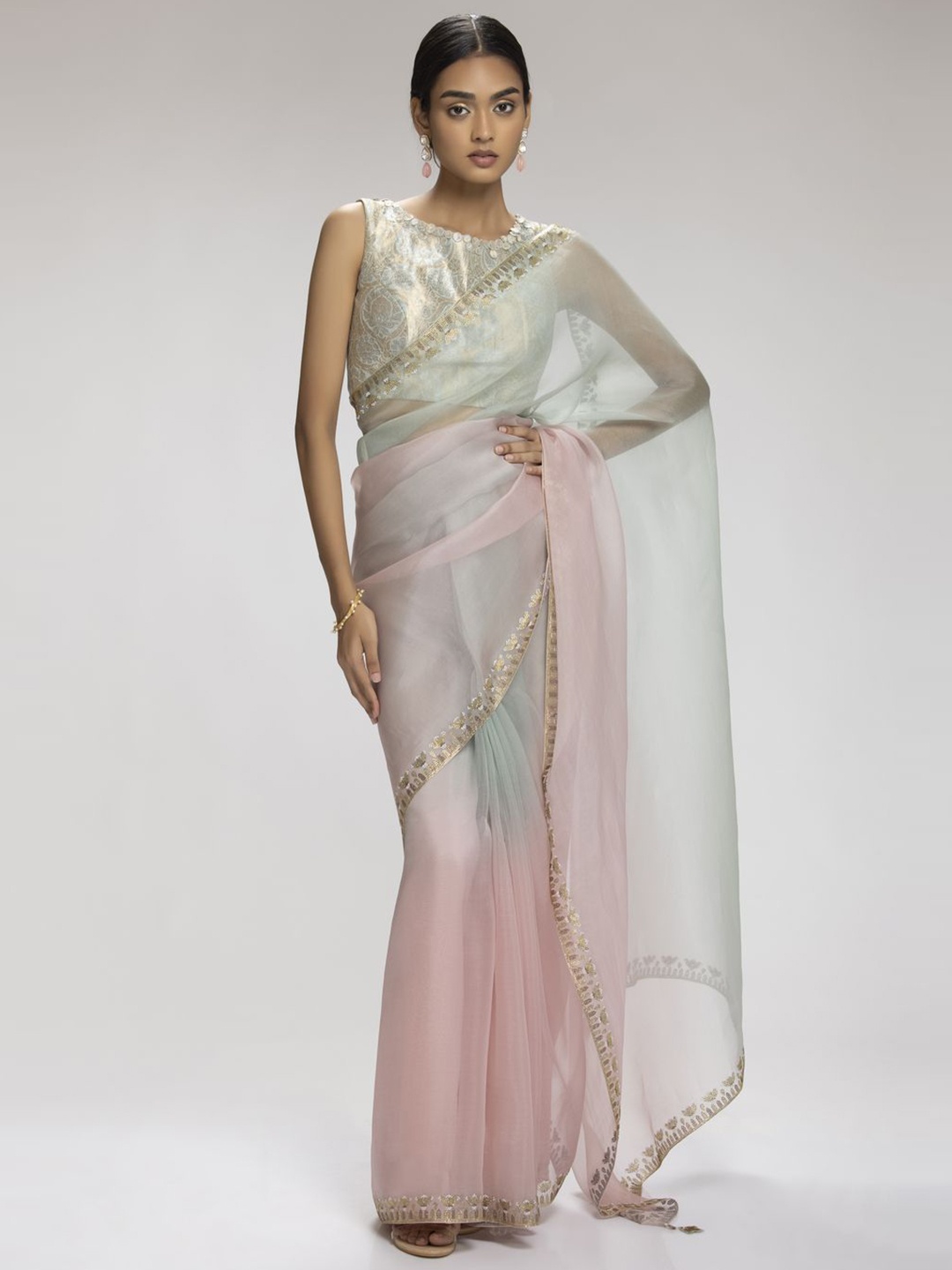 

Chhaya Mehrotra Ombre Embroidered Organza Saree, Pink