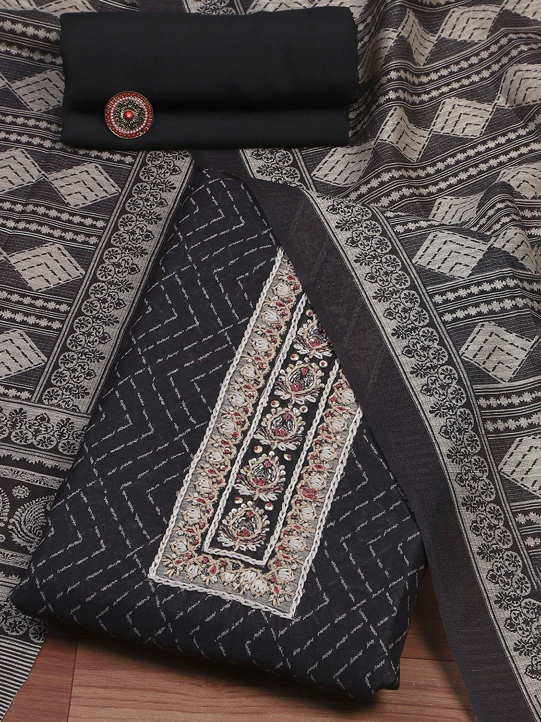

Biba Geometric Printed Sequinned Unstitched Dress Material, Black