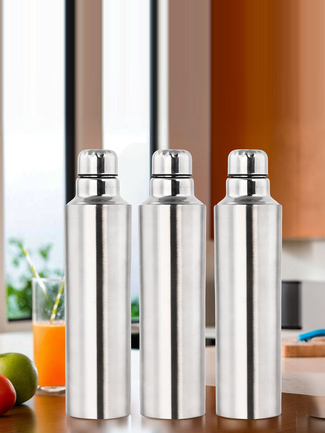 

Kuber Industries Silver-Toned 3 Pieces Stainless Steel Water Bottle 1L