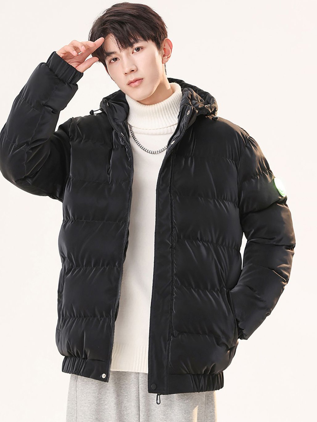 

StyleCast x Revolte Men Hooded Solid Casual Padded Jacket, Black
