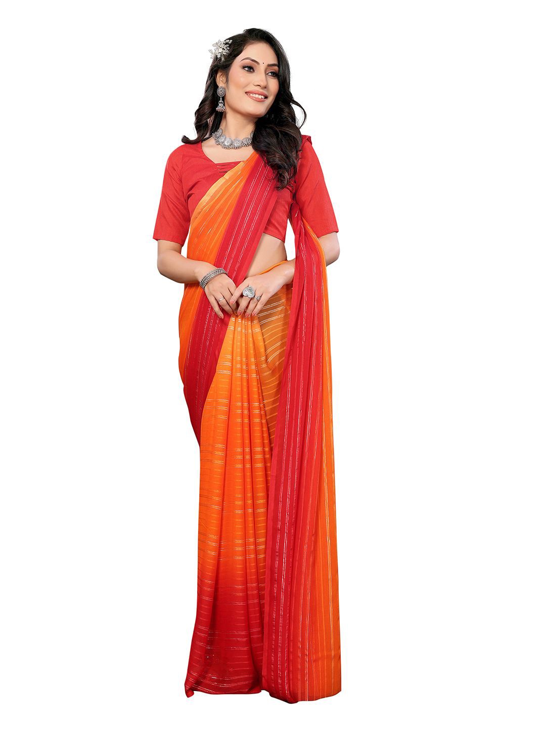 

Moda Rapido Women Striped Saree, Orange