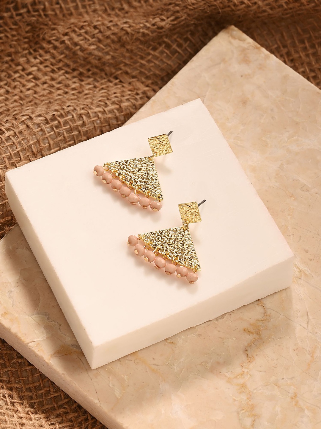 

Accessorize Triangular Shaped Beaded Drop Earrings, Gold