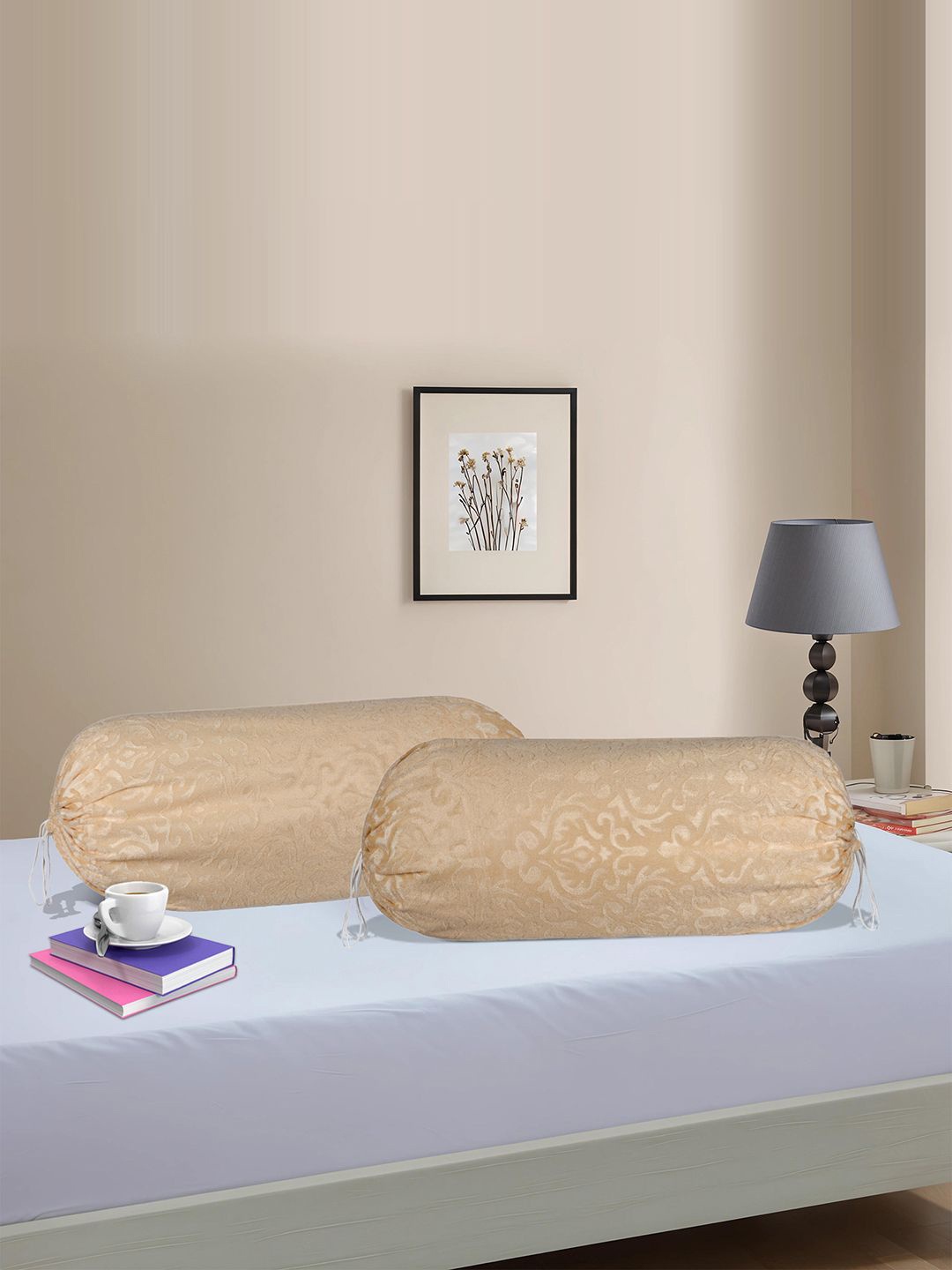 

Kuber Industries Beige 2 Pieces Floral Bolster Covers