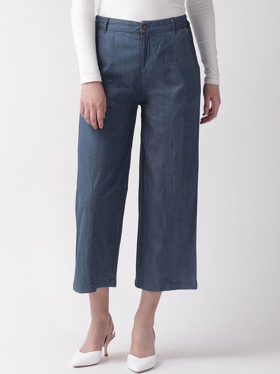 

Anouk Women Mid-Rise Comfort Cropped Trousers, Blue