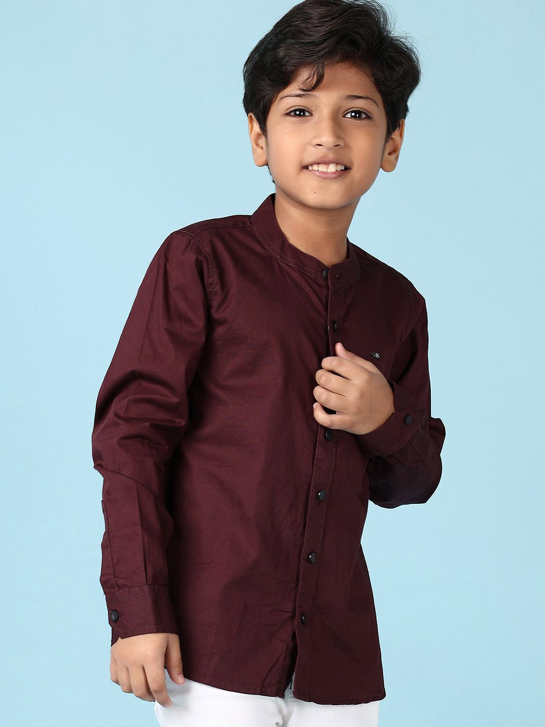 

V-Mart Boys Mandarin Collar Solid Cotton Casual Shirt, Maroon