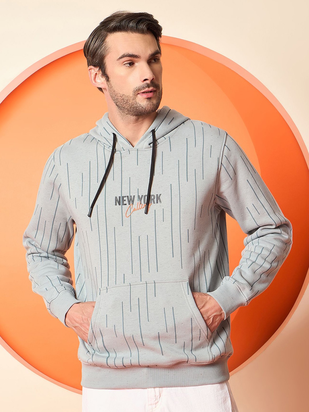

Club York Men Printed Hooded Sweatshirt, Grey