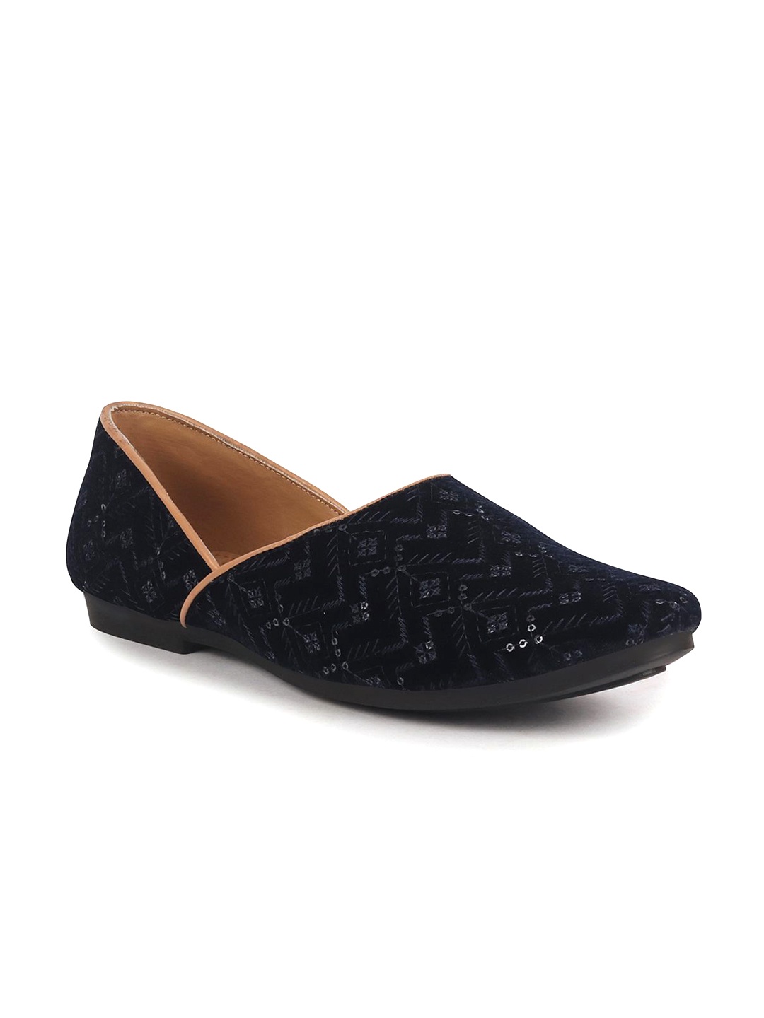 

FAUSTO Men Men Ethnic Canvas Regular Round Toe Slip-On Mojaris, Navy blue