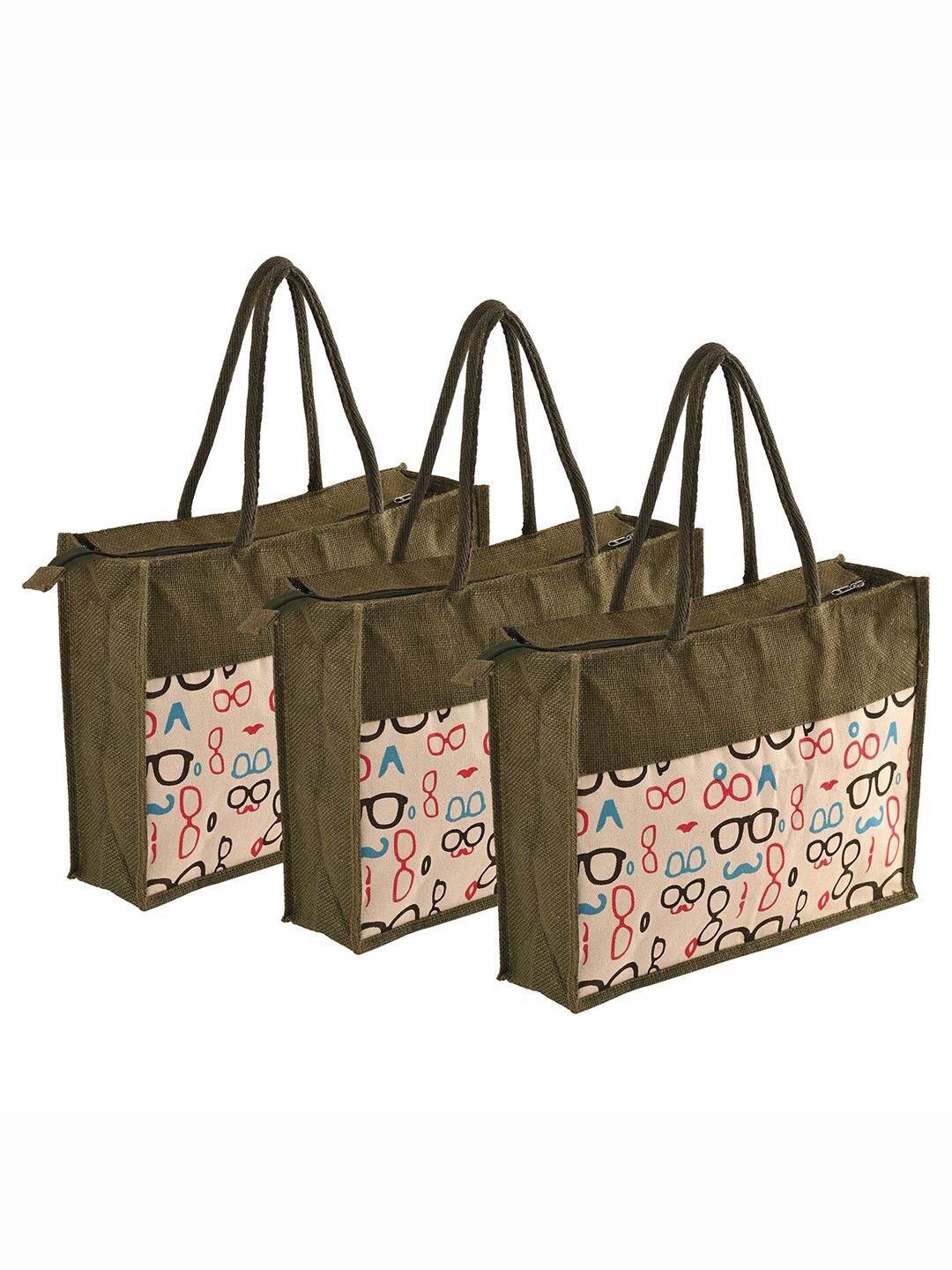 

Kuber Industries Unisex Pack Of 3 Graphic Printed Shopper Handheld Bags, Green