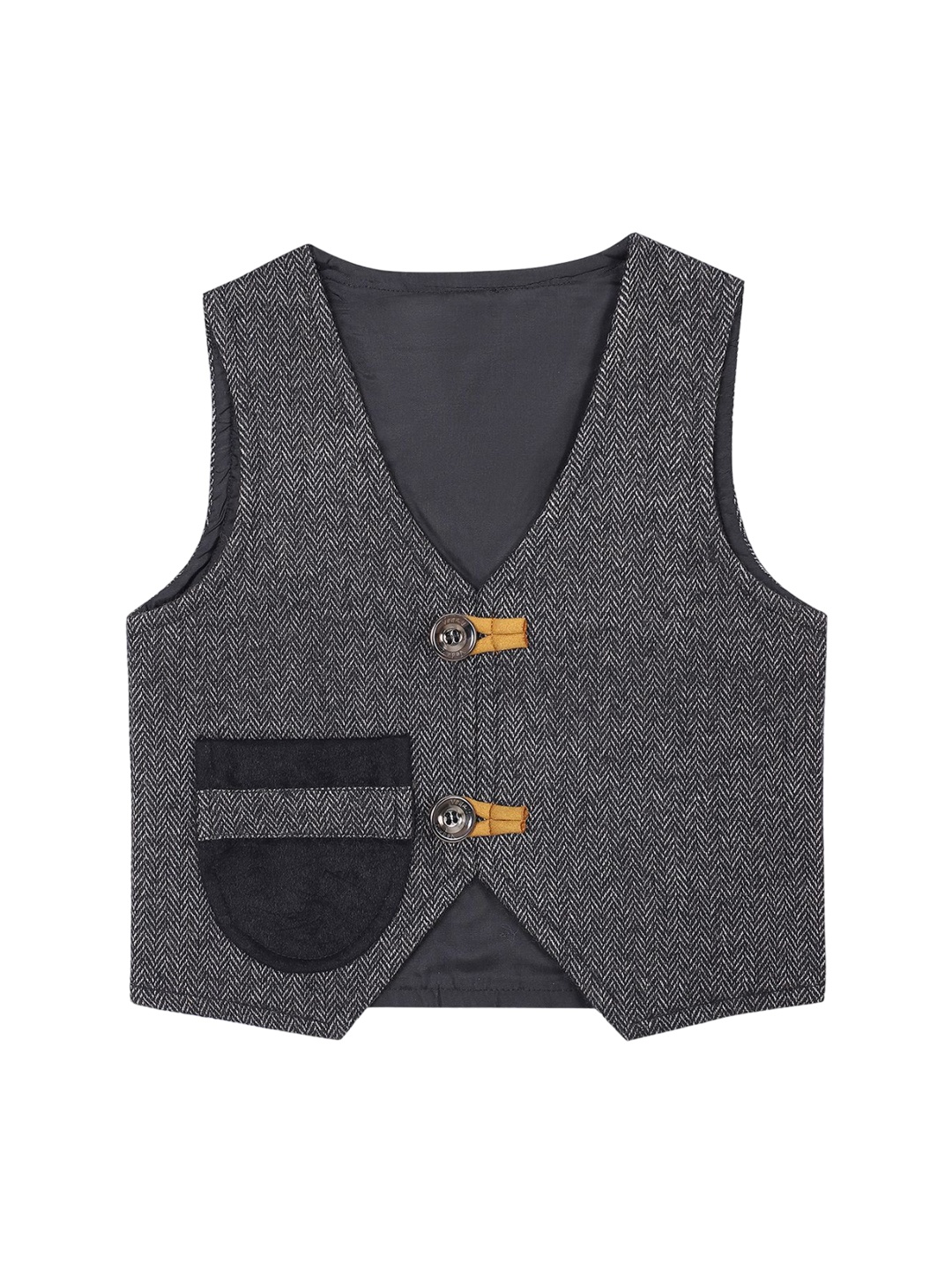 

HOUSE OF VEDAS Infants Woven Design V-Neck Waistcoat, Grey