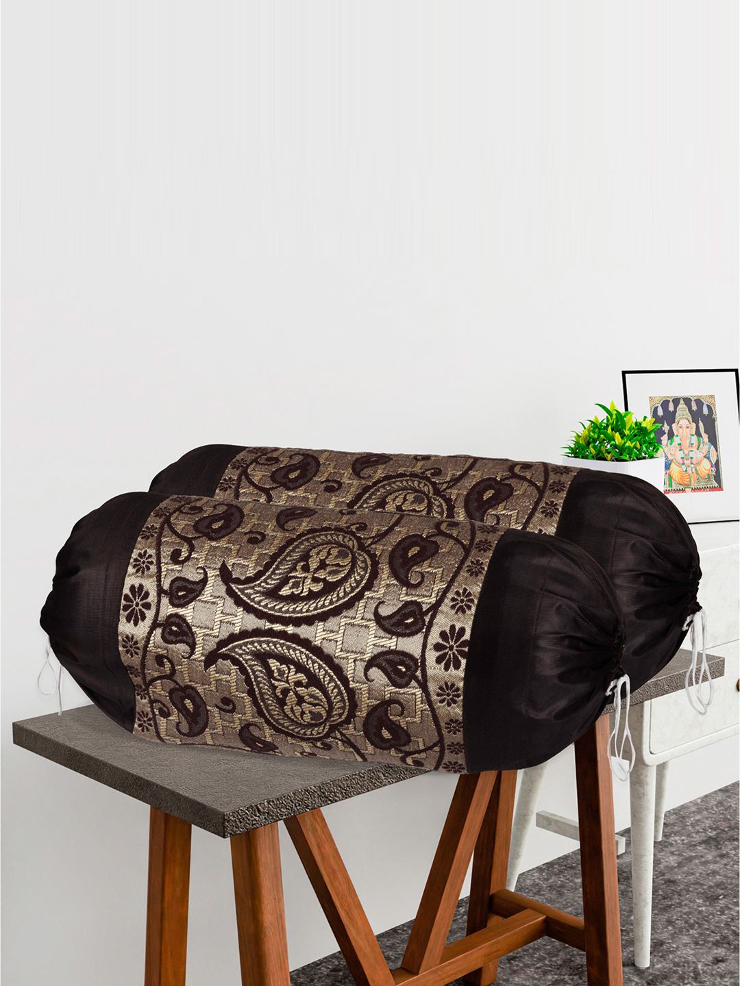 

Kuber Industries 4-Pcs Brown Printed Cylindrical Bolster Covers