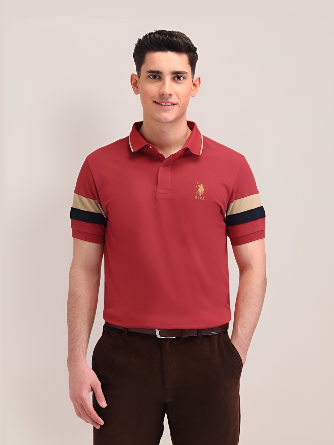 

U.S. Polo Assn. Men Brand Logo Polo Collar Slim Fit T-shirt, Rust