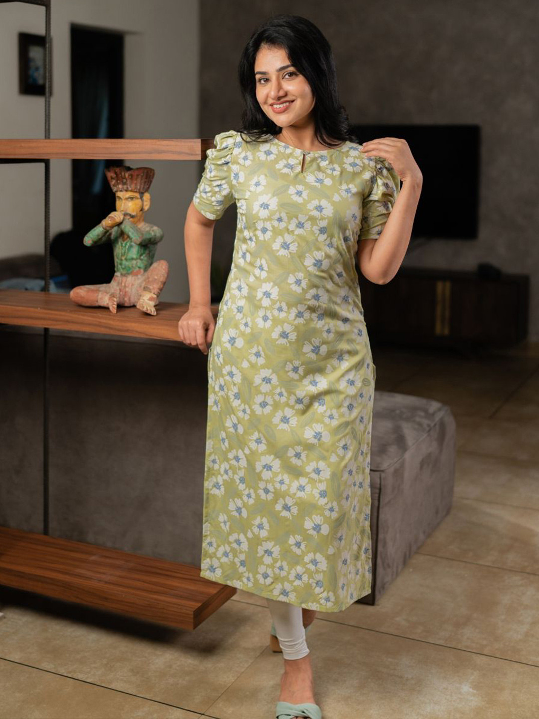 

HAY Floral Printed Liva A Line Kurta, Green