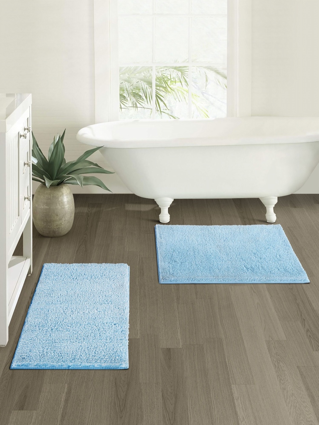 

OBSESSIONS Blue 2 Pieces 2400 GSM Anti-Skid Bath Rugs