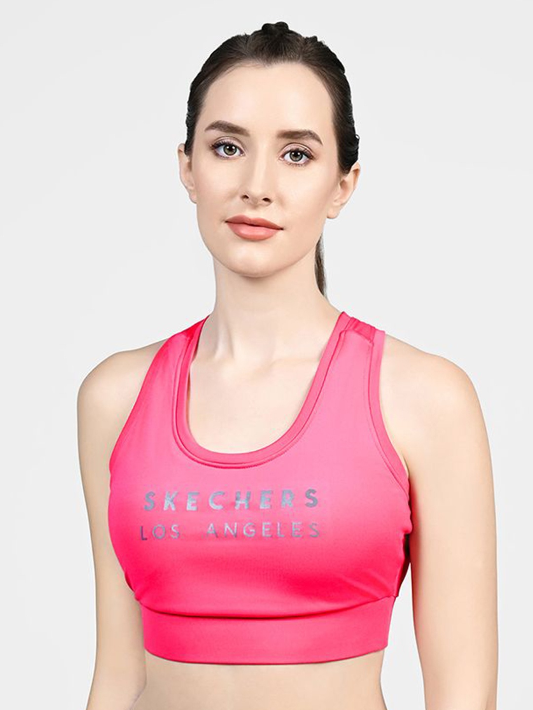 

Skechers Printed Racerback Sports Bra, Pink