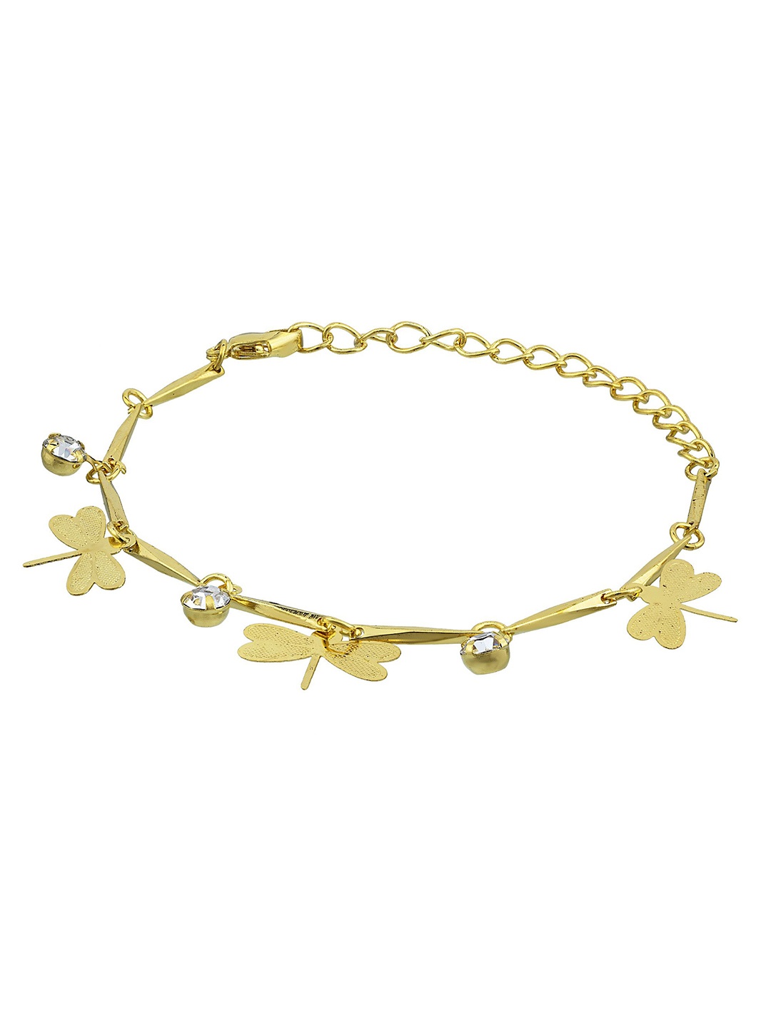 

MEMOIR Gold-Plated Stone Studded Hanging Butterfly Charms Link Bracelet