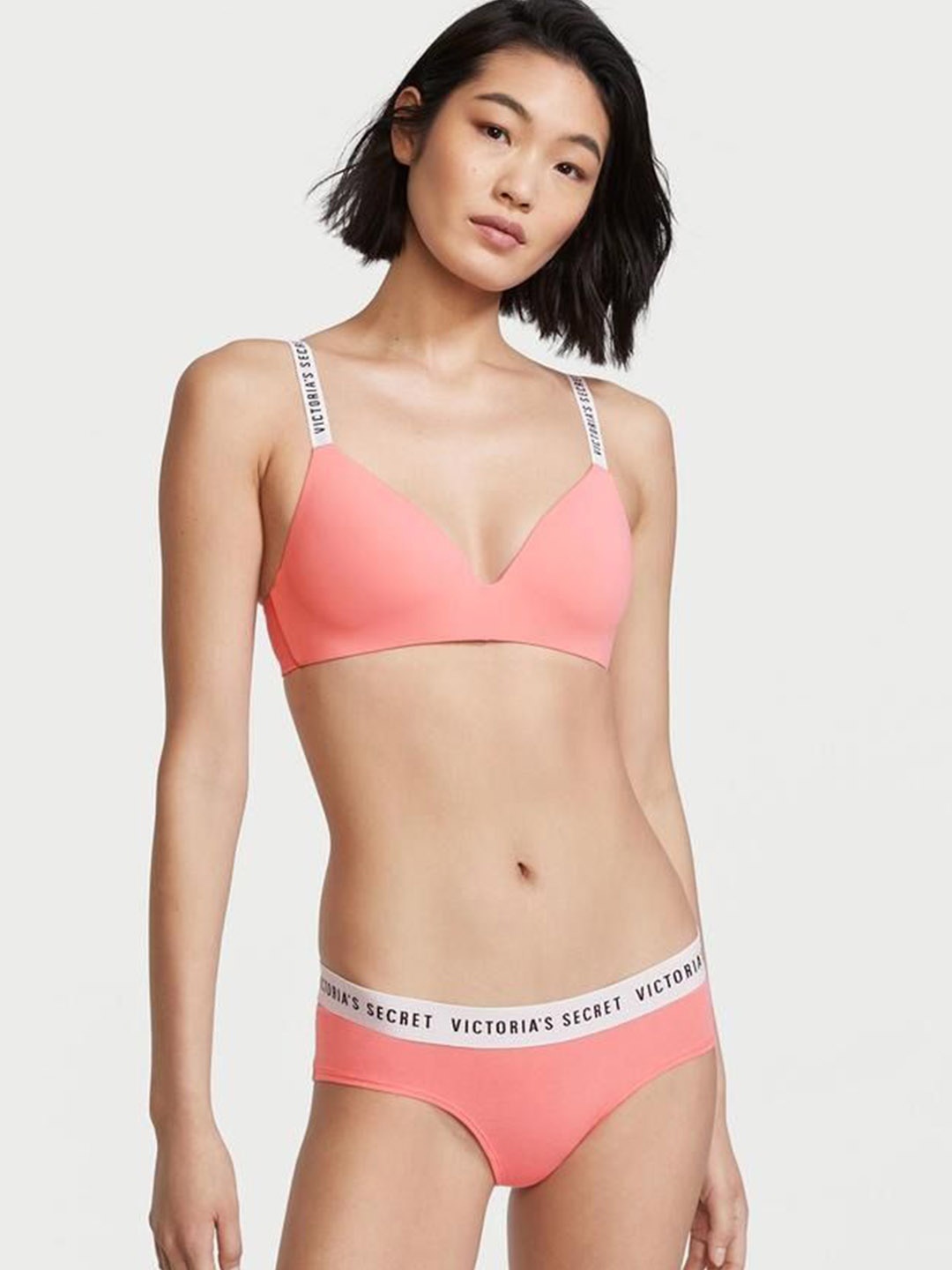 

Victoria's Secret Women Brand Logo Printed Low-Rise Basic Briefs Cheeky Panty, Pink