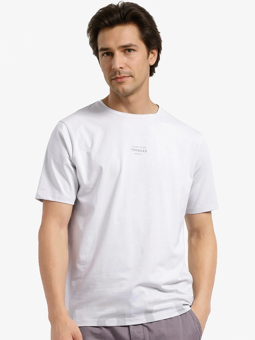 

RARE RABBIT Men Typography Printed Round Neck Cotton T-shirt, Off white