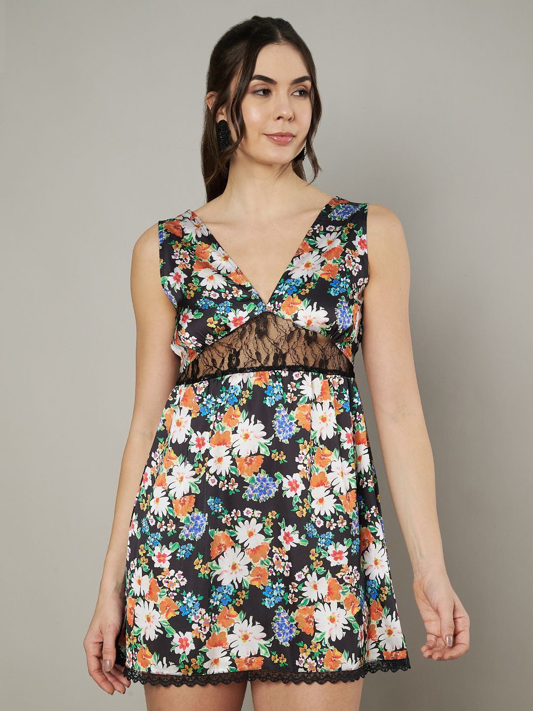 

Amagyaa Floral Printed A-Line Mini Dress, Black