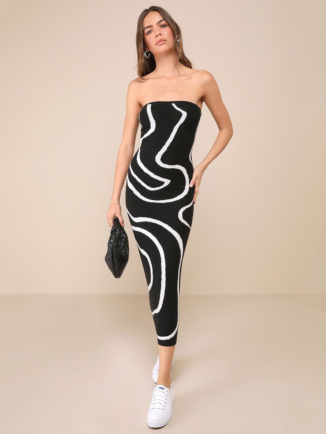 

BAESD Women Strapless Midi Bodycon Dress, Black