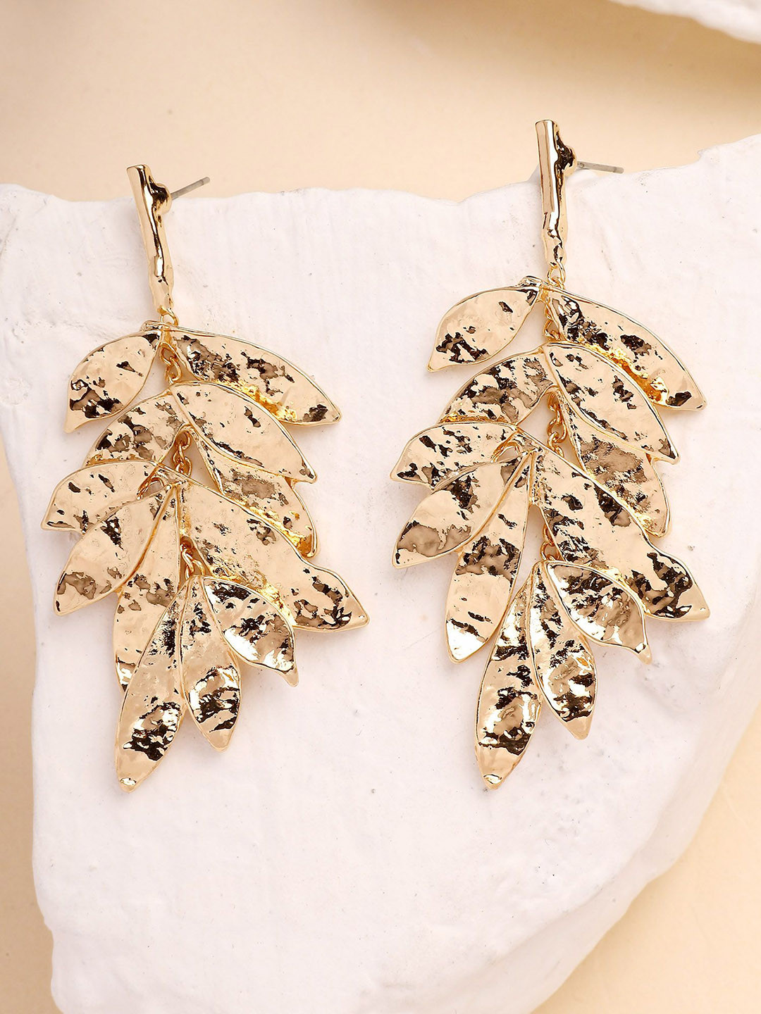 

Bohey by KARATCART Gold Plated Leaf Shaped Drop Earrings