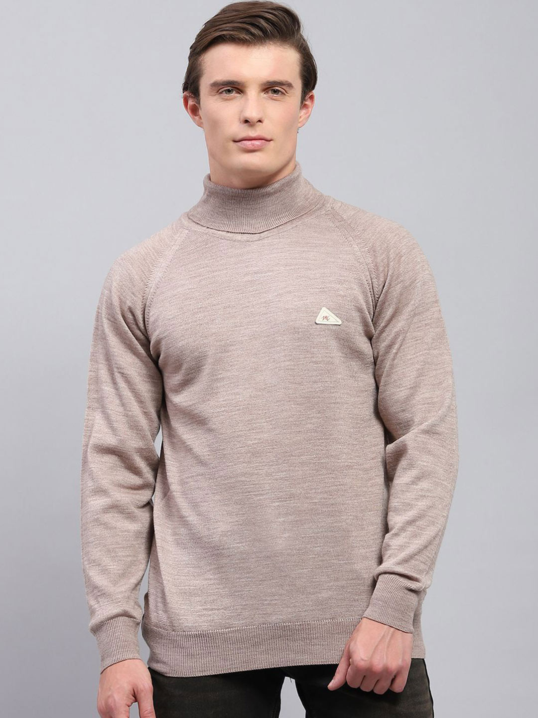 

Monte Carlo Men Turtle Neck Long Sleeves Woollen Pullover, Beige